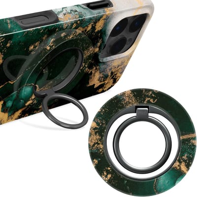 MIO by Mobilize Ring Holder - Universele MagSafe Ring Houder - Vinger Houder - MagSafe Standaard - 360° Draaibaar - Smartphone Grip - Met Plakbare MagSafe Ring - Green Marble