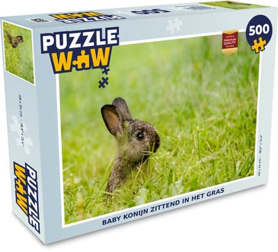 Puzzel Konijn - Baby - Gras - Legpuzzel - Puzzel 500 stukjes