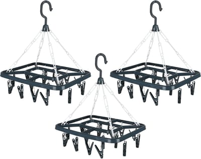 Urban Living Wasgoed droogcarrousel/droogmolen - 3x - 18 clips/knijpers - grijs - kunststof - 31 x 33 cm