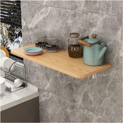 Wandmontage Tafel - Opklap Bureau - Ruimte Besparen - Massief Hout - 45x90cm - Natuurlijk Hout