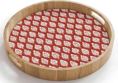 Dienblad rond 40x40 cm - Schootdienblad hout - Chic - Patroon - Rood - Wit - Borrelplank rechthoek - Plateau houten dienbladen