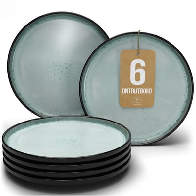 Pure Living Ibiza Dark Set Van 6 Dessertborden - Ø 20 cm - Saliegroen - Aardewerk - Vaatwasserbestendig - Magnetronbestendig
