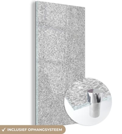 MuchoWow® Glasschilderij 60x120 cm - Schilderij acrylglas - Graniet - Structuur - Grijs - Design - Foto op glas - Schilderijen