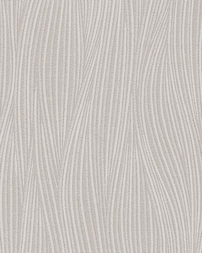 Strepen behang EDEM 82050BR56 vinylbehang gestructureerd met golvende lijnen subtiel glinsterende grijs platinagrijs wit 7,95 m2
