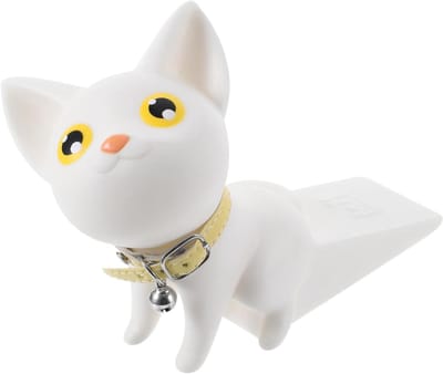 Deurstopper Kat - Deurwig Deurstop - Veilig Deuren Openen - Niet Krassend PVC Materiaal - 16.5 cm - Wit