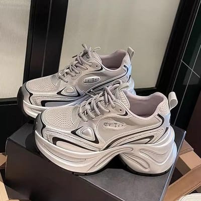 Les mêmes chaussures de papa argentées, Chaussures pour enfants printemps et été nouvelles à semelles épaisses rehaussantes pour femmes, Chaussures de sport décontractées en cuir véritable 40 gray