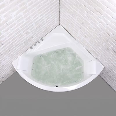 Whirlpool Hoekbad Selonia Wave 140 x 140 x 58 cm – Luxe Klassiek Bubbelbad met 140 Massagejets, Acryl Hoekbad, Indoor Wellness Bad met Hydromassage, Witte Jacuzzi voor Badkamer – Vermissen