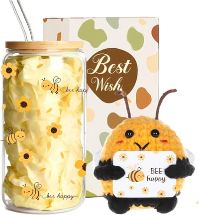 bijengeschenken voor vrouwen, kleine geluksbrenger, cadeau, spirituele moedermakers, cadeaus met postive aardappel, drinkglazen, verjaardagscadeauset voor vriendin, moeder, collega, partner