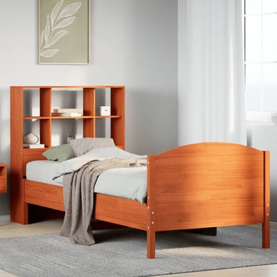 vidaXL - Bed - met - boekenkast - zonder - matras - grenenhout - wasbruin - 100x200 - cm