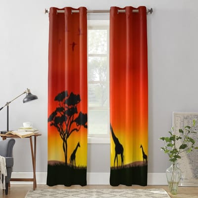 Afrikaanse Dieren Giraffen Op De Savanne Raamgordijn Voor Woonkamer Slaapkamer Decor Gordijnen Luxe Keuken Valgordijnen 135W x 60H(cm) x1