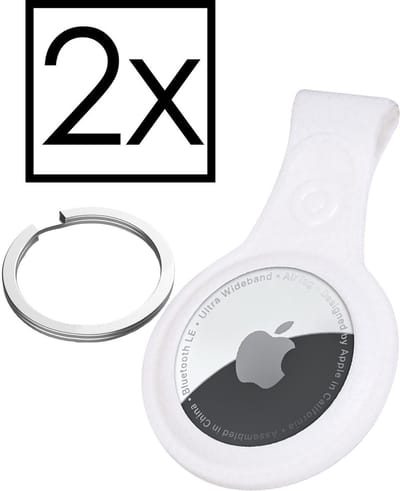 Hoesje Geschikt voor Apple AirTag Sleutelhanger Houder Leder Look Hoes - Sleutel Hanger Case Hoesje Geschikt voor Apple AirTag Hoesje - Wit - 2 PACK