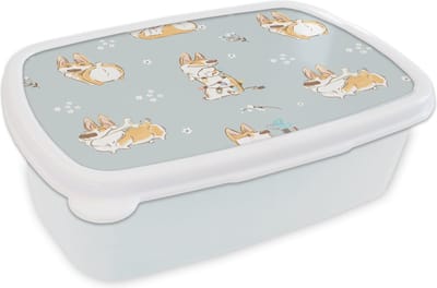 Broodtrommel Wit - Lunchbox - Brooddoos - Patroon - Hond - Corgi - Jongens - Meisjes - Kinderen - Kids - 18x12x6 cm - Volwassenen