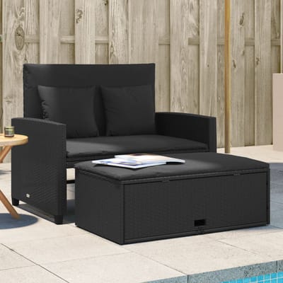 vidaXL - Tuinbank - 2-zits - met - kussens - poly - rattan - zwart