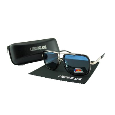 Loud and Clear® - Zonnebril - Heren - Dames - Breed - Zilver - Blauw - Gepolariseerd - Polariserend