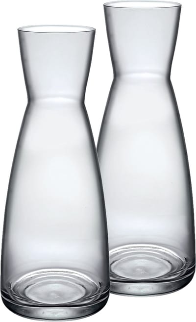 Bormioli Rocco Drank/water karaf of kleine vaas - 2x stuks - glas - transparant - D10 cm x H25 cm - 1000 ML - bloemenvaas - voedsel geschikt