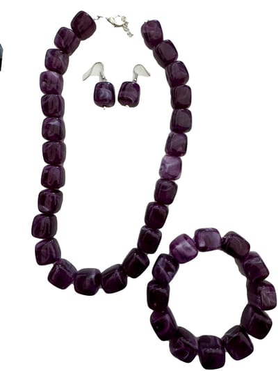 Petra's Sieradenwereld - Sieradenset 3D ketting paars (ketting, armband en bijpassende oorbellen)(1108)