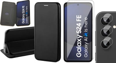 Hoesje geschikt voor Samsung Galaxy S24 FE - Screenprotector Glas & Camera - Wallet Book Case Zwart