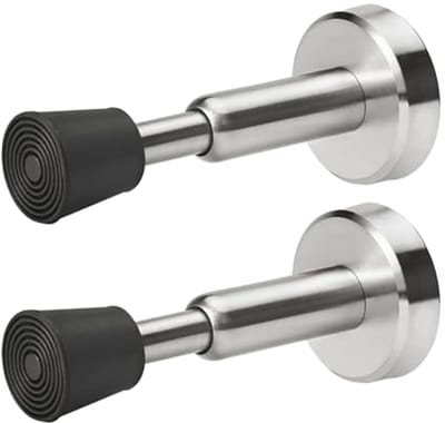 Set van 2 Roestvrijstalen Veerdeurstoppers met Rubberen Punt - 10,2 cm Hoog - Hydraulische Deurstoppers in Geborsteld Nikkel