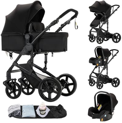 Brandistry - 3 in 1 kinderwagen - Kinderwagen - Maxi Cosi - Wandelwagen - Lichtgewicht - Incl. Regenhoes - Inklapbaar - Zwart