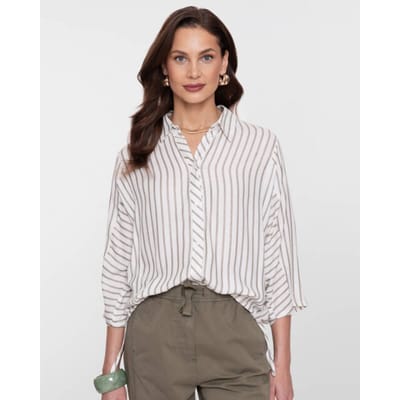 Geisha Blouse lurex stripes ecru dessin