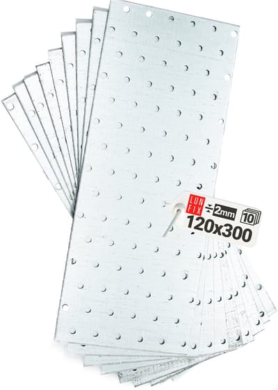 LUN FIX - Flachverbinder 300 x 120 x 2mm - 10 Stk. - Lochplaat - Verbindingsplaat - Verbinder - Houtverbinder - Verzinkt