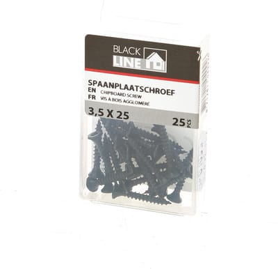 Spaanpl.schr. zwart pk tx20 3.5x25 blister 25