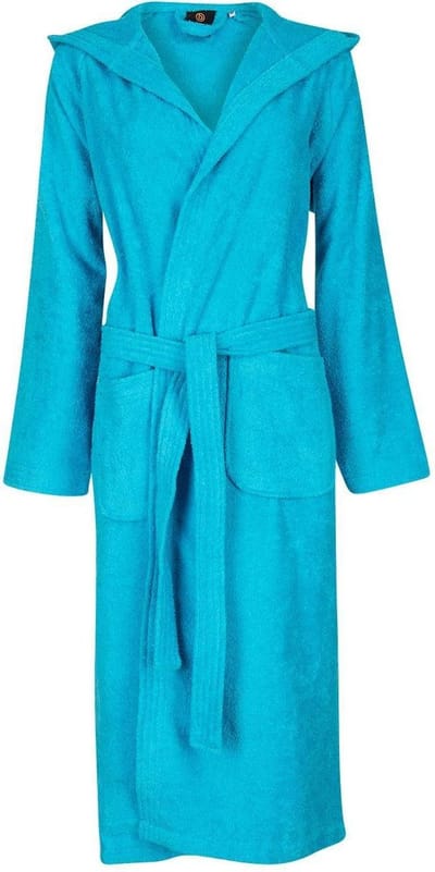 Unisex badjas aquablauw - badjas dames - badjas heren - badstof katoen - sauna badjas capuchon- maat XS