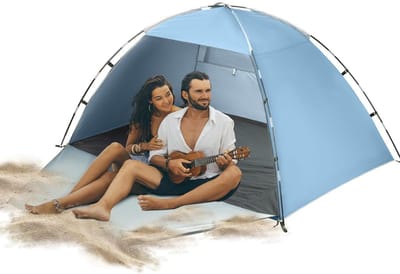 RUX® Strandtent uv Bescherming - Strandtent Baby Pop Up – Strandtentje Extra Licht – Strandschelp Voor 3-4 Personen – Strand Tent – Zonbescherming – Pop Up Tent - Voor in de Tuin, Strand, Vissen Etc, - Blauw - 300cm x 300cm x 200cm