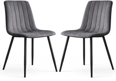 Set van 2 Eetkamerstoelen LIVO / Gestoffeerde Stoelen / Fluwelen Stoelen en Metalen Poten / Antraciet met zwarte benen