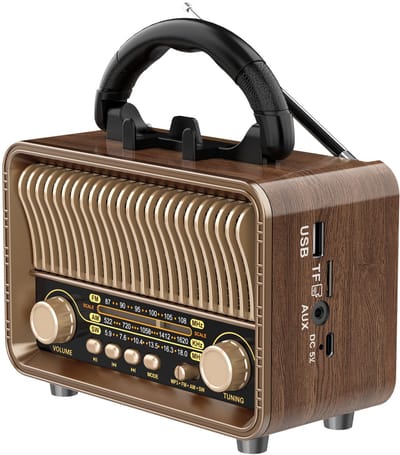 Radio - Vintage Draagbare Radio - Portable radio - AM FM SW radio - Bluetooth radio - Retro radio vintage transistor - D battery operated - USB rechargeable - TF card support - USB playing - 16.5*8.2*13.2CM - Perfect Cadeau