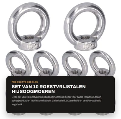 Dailygoods- Hijsoogmoer Roestvrijstalen - Zware Oogbouten - Hefmoer - Technische Kranen - Metallurgische Apparatuur - M5 - Nauwkeurige Afwerking