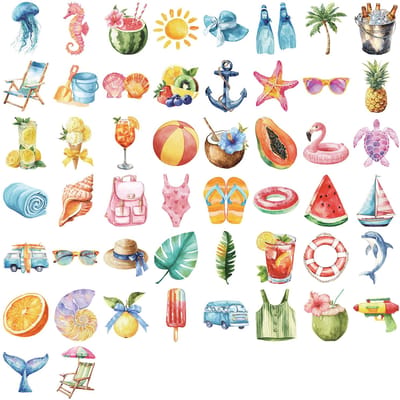 50 100 Stuks Zomer Strand Verfrissende Serie Huisdier Stickers Bagage Notitieboek Waterbeker Computer Label Stickers beige