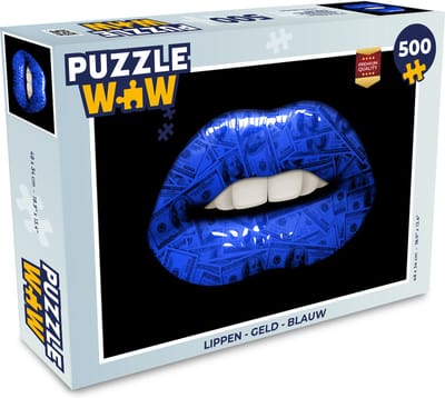 Puzzel Lippen - Geld - Blauw - Legpuzzel - Puzzel 500 stukjes