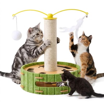 MAGICSHE 3-In-1 Katten Speelgoed Intelligentie - Katten Krabpaal - Interactieve Bal Kat - Kattenspeeltjes Groen ONESIZE