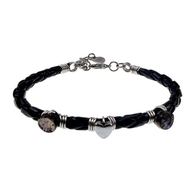 16cm tot 19cm Armband Dames - RVS - 5mm Gevlochten Zwart Leer Armband - Verstelbaar