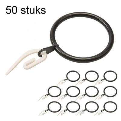 Somstyle 50x Gordijnringen met Haken - 30 mm Ringen - Gordijnhaken voor Gordijnroede - Zwart & Wit