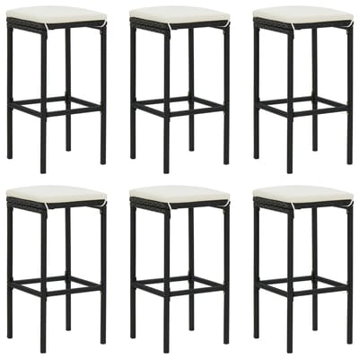 vidaXL - Barkrukken - 6 - st - met - kussens - poly - rattan - zwart