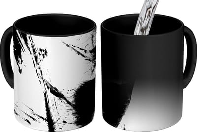 Magische Mok - Foto op Warmte Mokken - Koffiemok - Verf - Zwart - Abstract - Magic Mok - Beker - 350 ML - Theemok