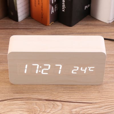Allecto - Houten LED wekker - Digitale klok met temperatuurweergave - Compact design - Mini formaat - Draagbaar voor huis en kantoor