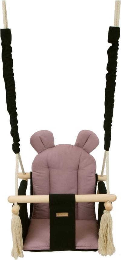 Babyschommel - babyswing - met oren - max. 20 kg - zwart, lichtroze