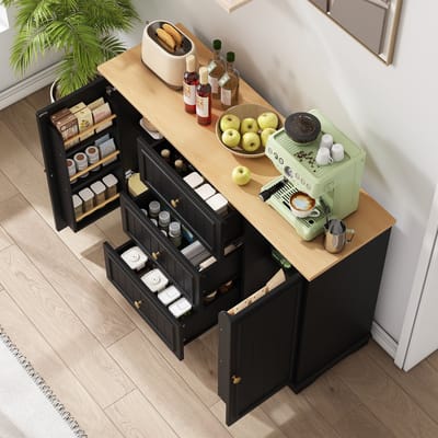 HAUSS SPOLE Dressoir - Met 3 Laden En Verstelbare Planken - Voor Keuken En Eetkamer - MDF - 126x40x86 Cm - Zwart