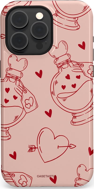 Casetastic Hoesje Geschikt voor Apple iPhone 15 Pro Max Magsafe - Stijlvolle Beschermende Duo-layer Case - Zoete Liefdesflirt - Roze Rood - Pafrum - Love You - Valentijn