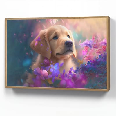 Nachtlampje 90x60 cm - Kinder lamp - Hond - Puppy - Zon - Bloemen - Golden retriever - Tafellamp kinderkamer draadloos - Slaapkamer lampje - Bedlamp kinderen - Kinderlampje - Wandlamp babykamer - Nachtlampjes