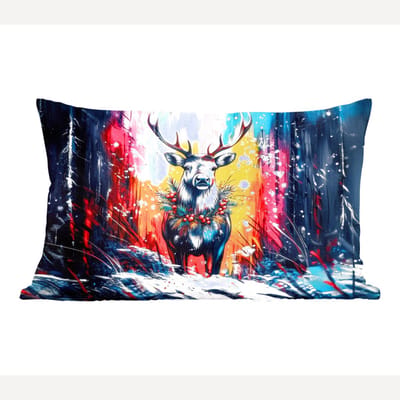 Sierkussens - Kussentjes Woonkamer - 60x40 cm - Rendier - Gewei - Krans - Kleurrijk