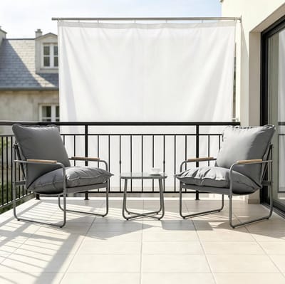 MIVRAY Bistroset 2 Persoons Grijs Metalen Tuinset Met Glazen Vierkante Tafel En Zachte Kussens Voor Balkon En Terras