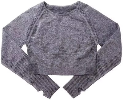 Sporttop - Sport top met lange mouwen - Sportshirt - Crop top - Sport top - Grijs - Long Sleeve - Grijze top - Hippe sportoutfit - Sporten - Sportfashion - Sportieve top - M - Medium - CHPN