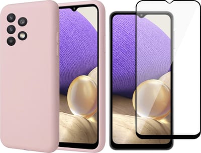 Hoesje geschikt voor Samsung A32 5G - Siliconen Case Cover Hoes Roze + Screen Protector Glas Full