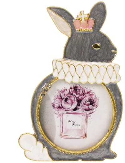 Fotolijstje Konijn met Kroon – Grijs/Roze – 7×1×12 cm – Decoratief & Schattig