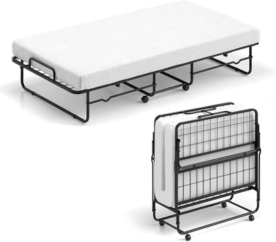 Inklapbaar Gastenbed met Schuimmatras 90x190 cm - Ruimtebesparend Eenpersoons Opklapbed