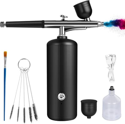 Draadloze Airbrush Set met Compressor - Oplaadbare Draagbare Airbrush - Hoge Druk en Fijne Verneveling - Dual Action Bediening - Inclusief Nozzles en Reinigingsborstel - Zwart